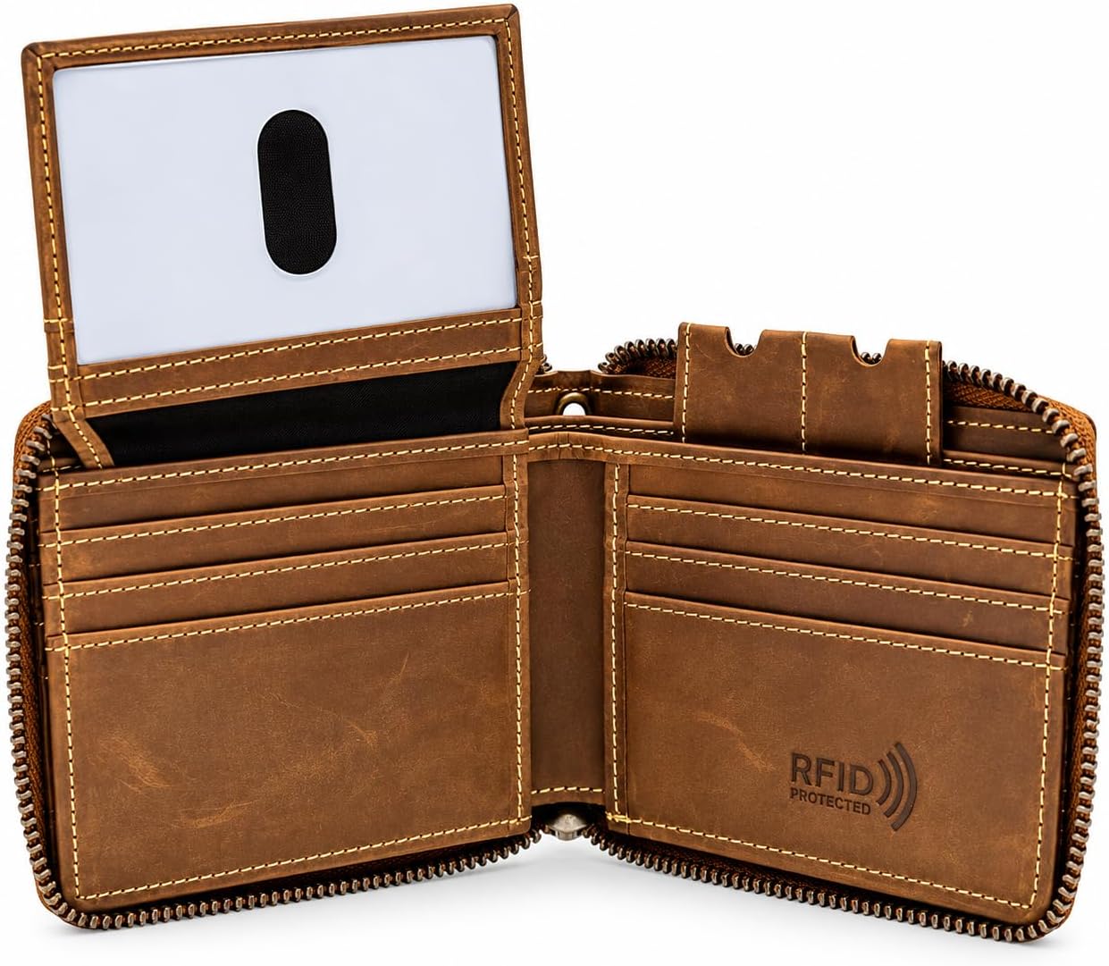 Zip Around RFID Leather Wallet for Men – BiFold Design