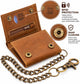 Men’s Genuine Leather Biker Trifold Wallet with Chain