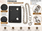 Men’s Genuine Leather Biker Trifold Wallet with Chain