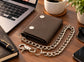 Men’s Genuine Leather Biker Trifold Wallet with Chain