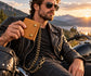 Men’s Genuine Leather Biker Trifold Wallet with Chain