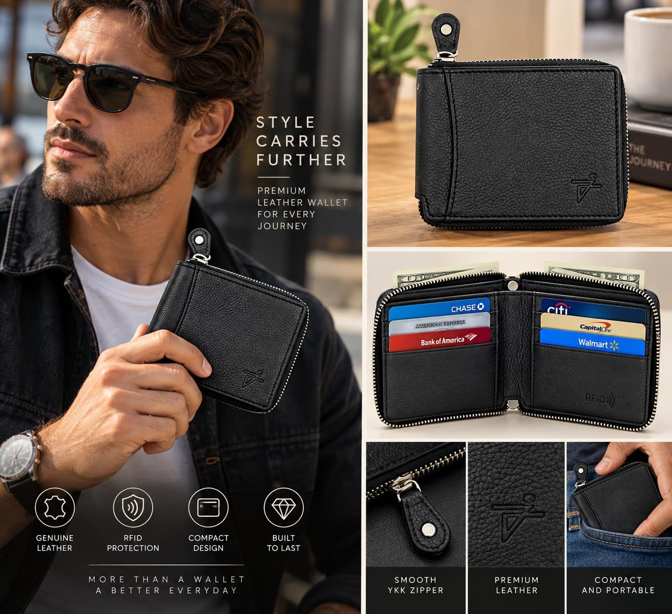Zip Around RFID Leather Wallet for Men – BiFold Design