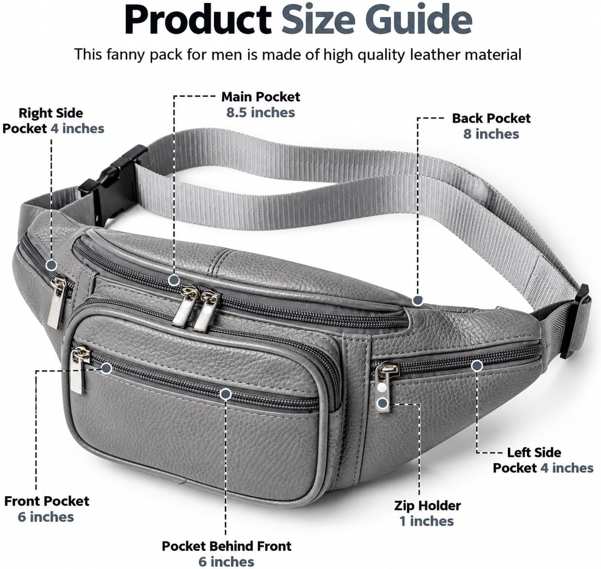 Genuine Leather Fanny Pack for Men Women Multi Pocket Waist Bag