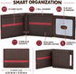 Men’s Genuine Leather Bifold Wallet with RFID Protection & Red Stripe Trim