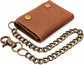 Men’s Genuine Leather Biker Trifold Wallet with Chain