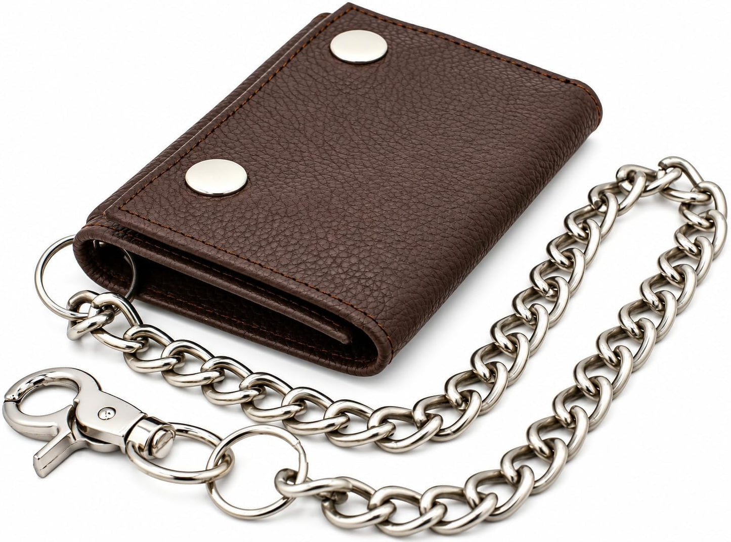 Men’s Genuine Leather Biker Trifold Wallet with Chain