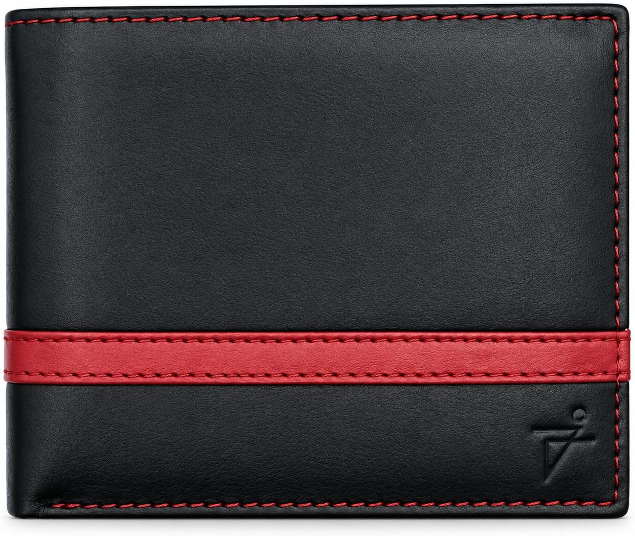 Men’s Genuine Leather Bifold Wallet with RFID Protection & Red Stripe Trim