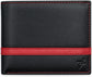 Men’s Genuine Leather Bifold Wallet with RFID Protection & Red Stripe Trim