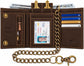 Men’s Genuine Leather Biker Trifold Wallet with Chain