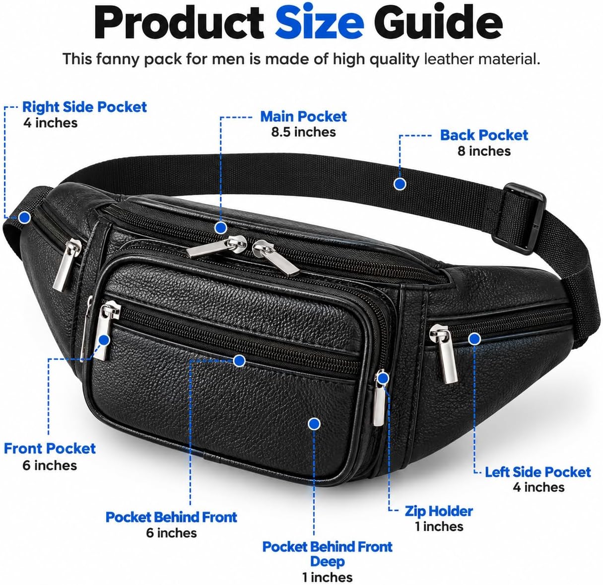 Genuine Leather Fanny Pack for Men Women Multi Pocket Waist Bag