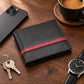 Men’s Genuine Leather Bifold Wallet with RFID Protection & Red Stripe Trim