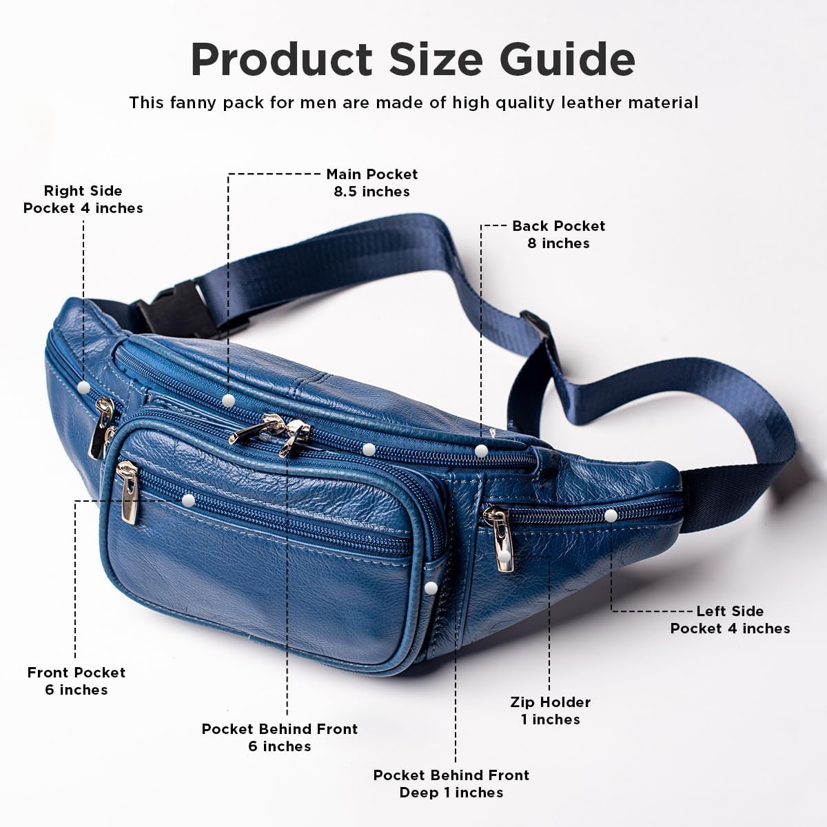 Genuine Leather Fanny Pack for Men Women Multi Pocket Waist Bag