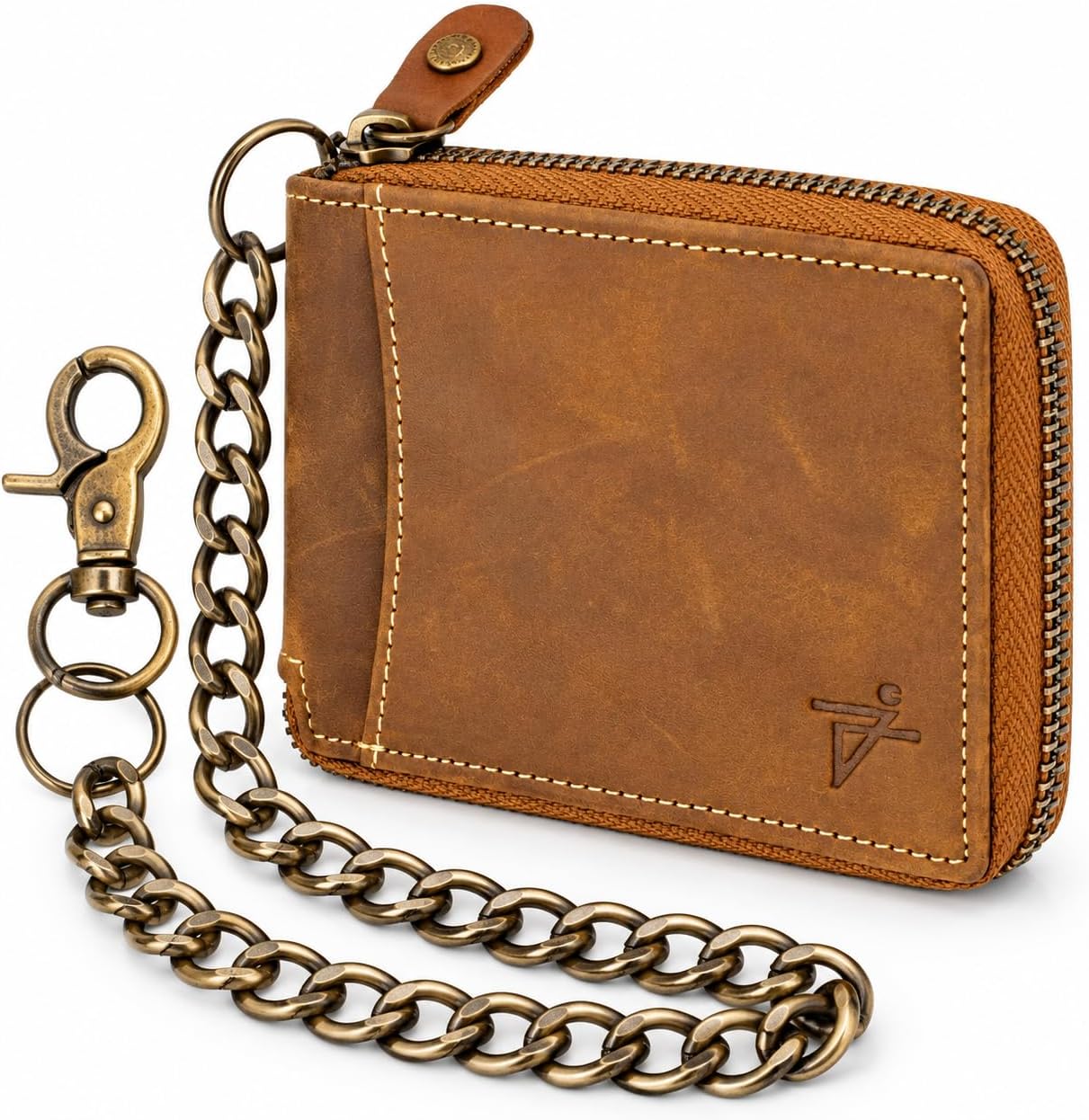 Zip Around Chain Wallet for Men – RFID Genuine Leather Bifold Wallet
