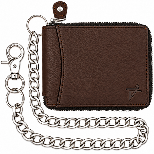 Zip Around Chain Wallet for Men – RFID Genuine Leather Bifold Wallet