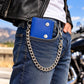 Men’s Genuine Leather Biker Trifold Wallet with Chain