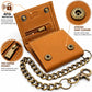Men’s Genuine Leather Biker Trifold Wallet with Chain