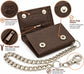 Men’s Genuine Leather Biker Trifold Wallet with Chain