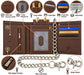 Men’s Genuine Leather Biker Trifold Wallet with Chain