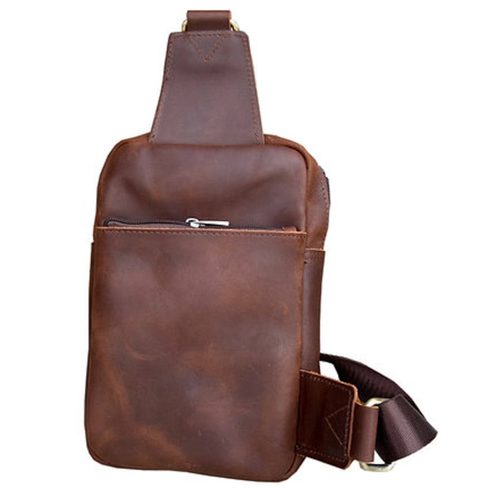 Unisex Vintage Leather Crossbody - Sling Chest Bag – Brown & Light Brown