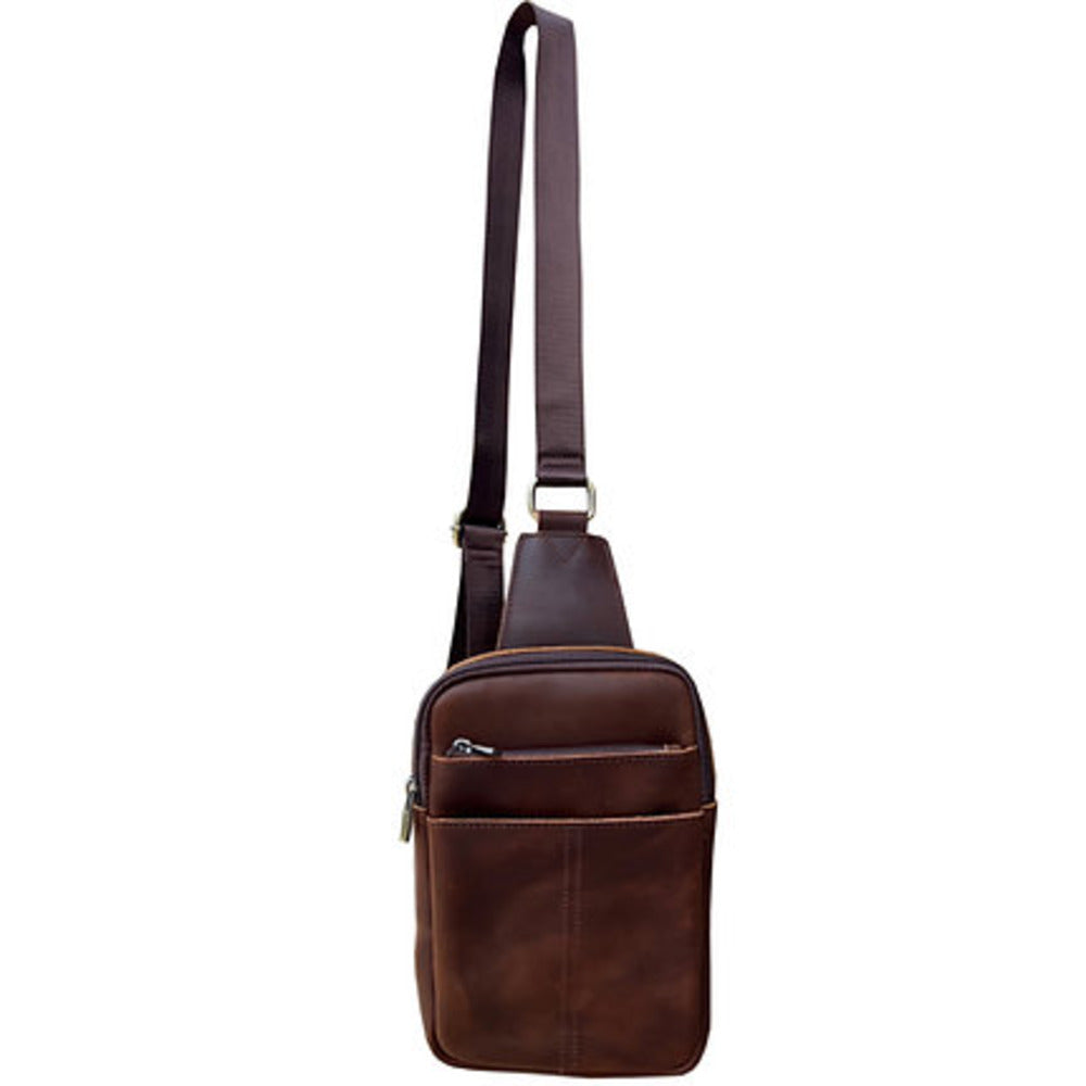 Unisex Vintage Leather Crossbody - Sling Chest Bag – Brown & Light Brown