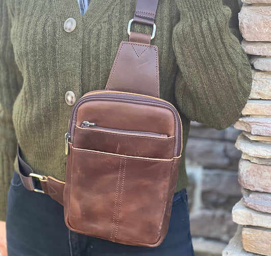 Vintage Leather Crossbody Sling Bag for Men & Women