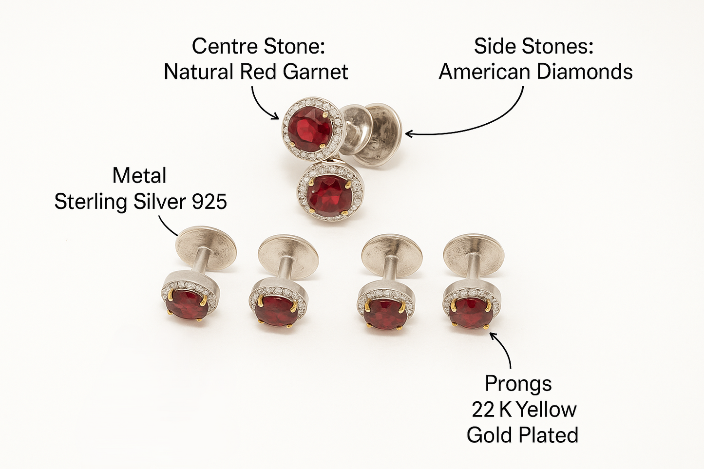 Luxury Sterling Silver 925 Shirt Studs for Tuxedo & Formal Wear