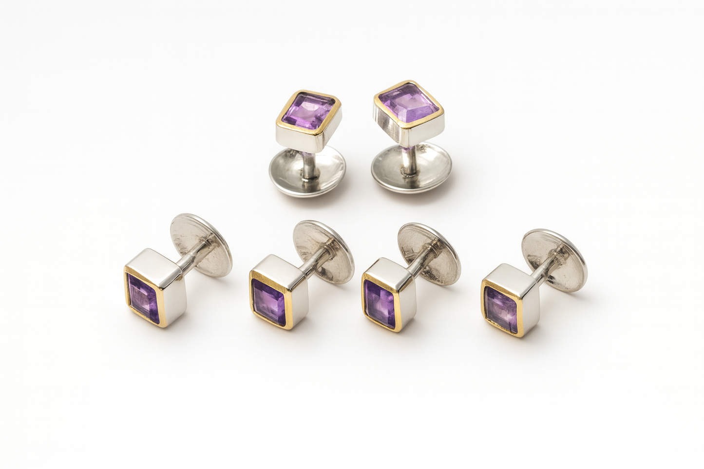 EMERALD CUT Men’s Cufflinks & Tuxedo Studs 22K Yellow Gold Plated Formal Jewelry