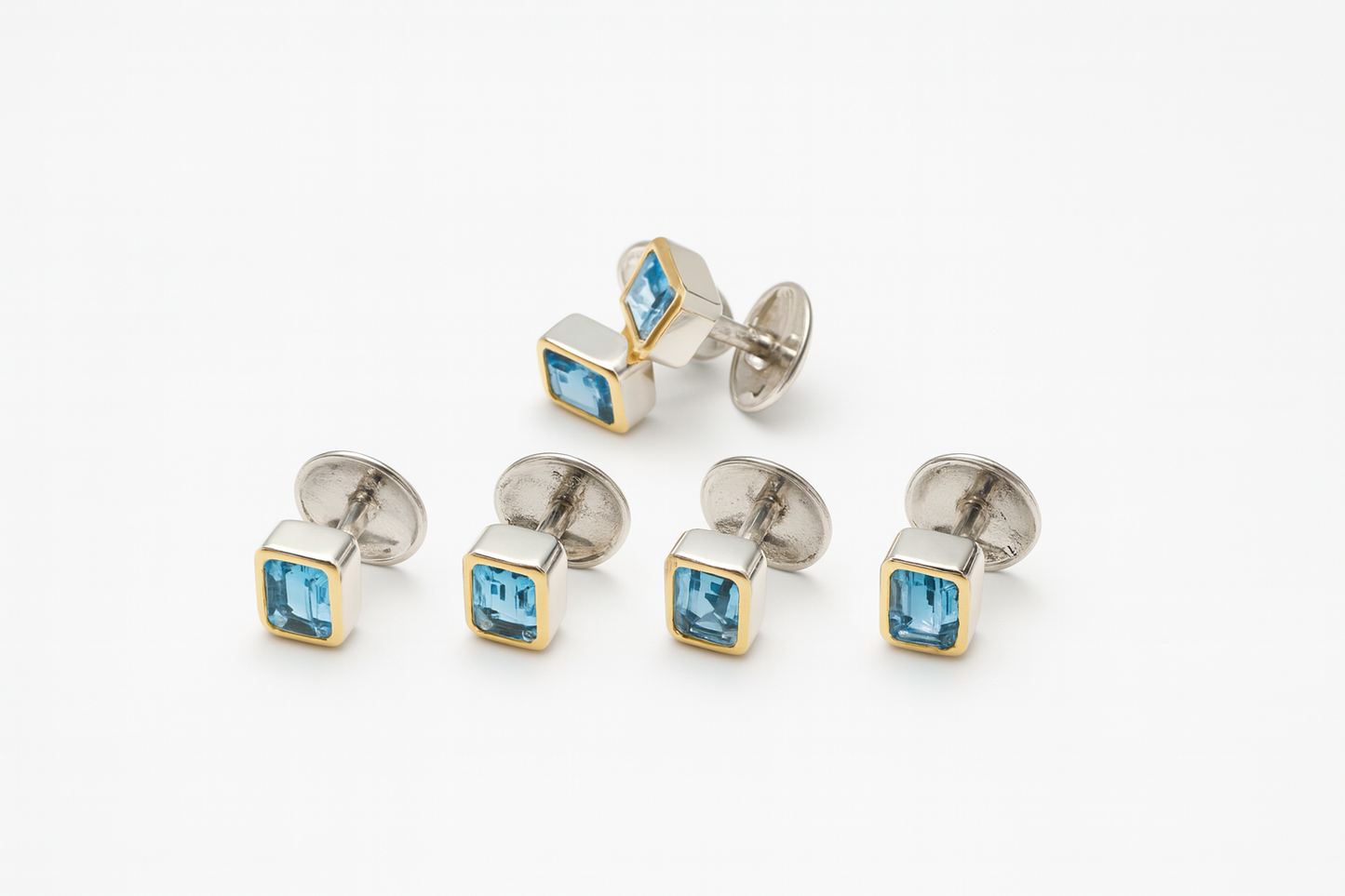 EMERALD CUT Men’s Cufflinks & Tuxedo Studs 22K Yellow Gold Plated Formal Jewelry