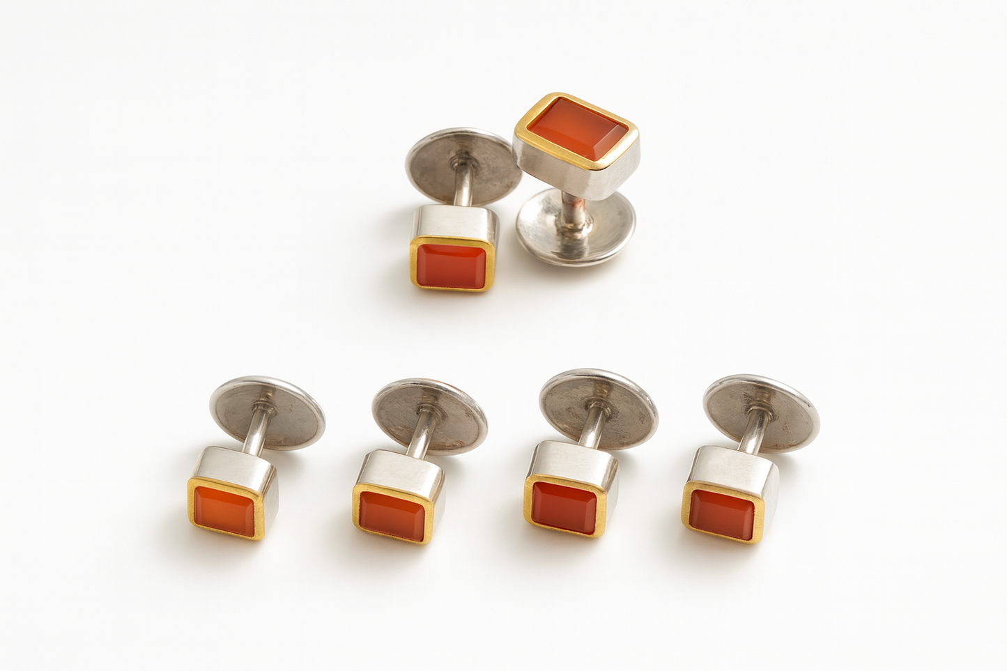 EMERALD CUT Men’s Cufflinks & Tuxedo Studs 22K Yellow Gold Plated Formal Jewelry