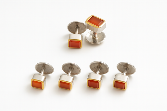EMERALD CUT Men’s Cufflinks & Tuxedo Studs 22K Yellow Gold Plated Formal Jewelry