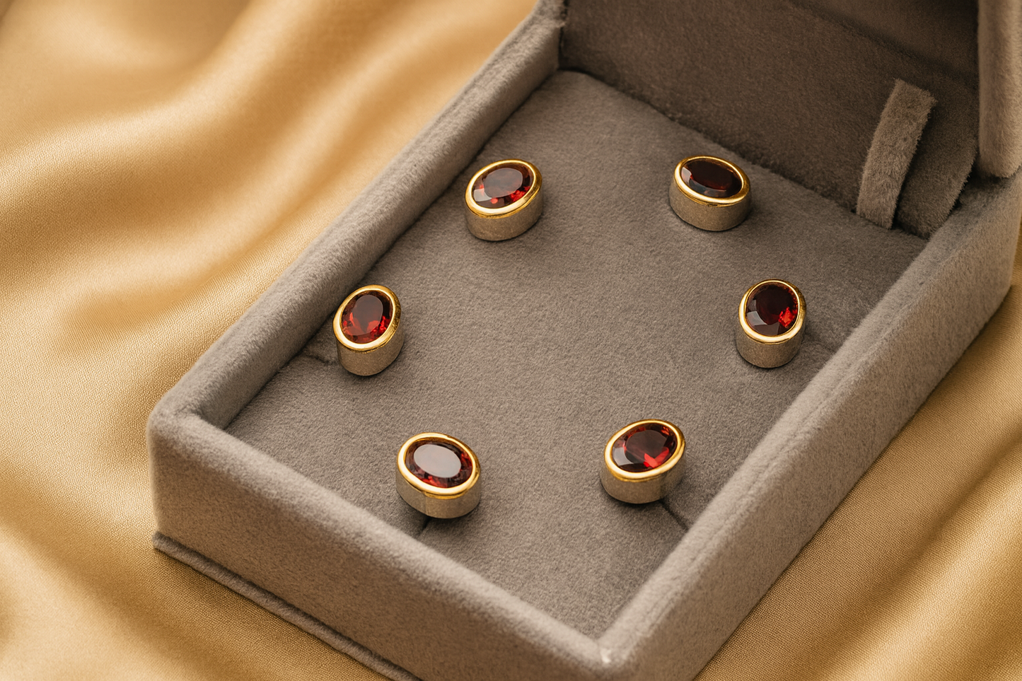 Luxury 22K Gold Plated Tuxedo Shirt Studs 6pcs Blue Topaz, Garnet, Agate & Peridot