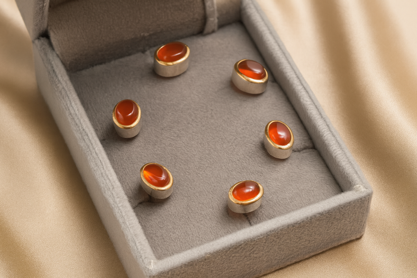 Luxury 22K Gold Plated Tuxedo Shirt Studs 6pcs Blue Topaz, Garnet, Agate & Peridot