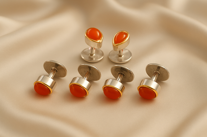 Pear Cut Men’s Cufflinks & Tuxedo Studs Set 18k White Gold Plated
