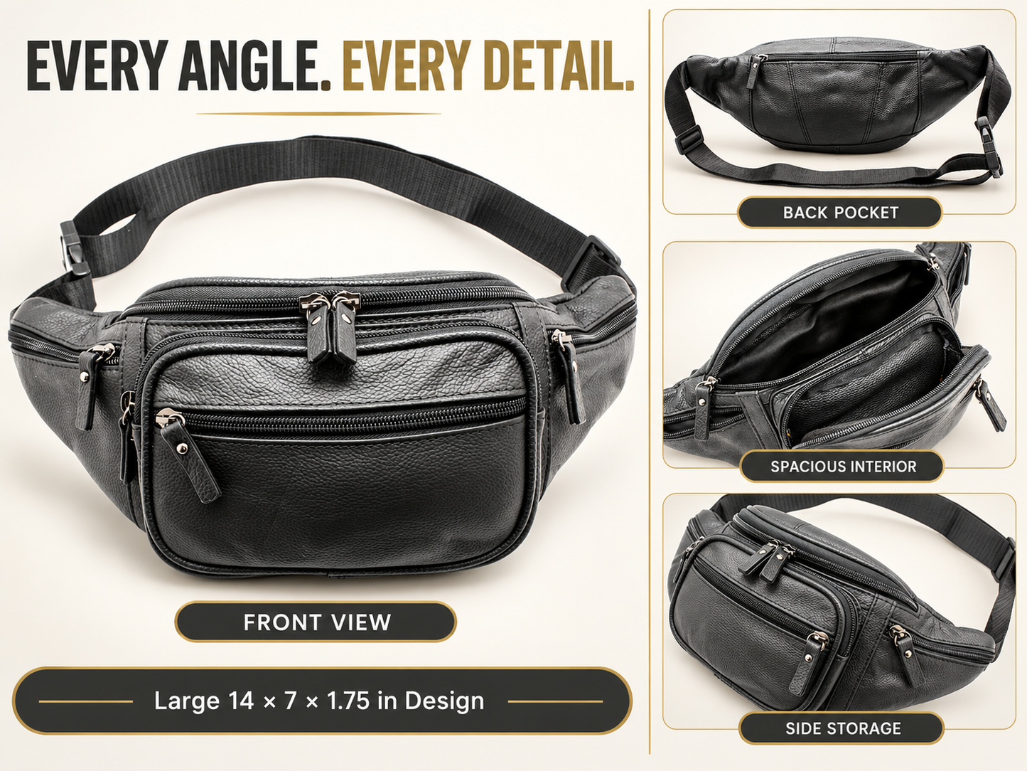 Large Cow Leather Fanny Pack – Vintage Waist Bag