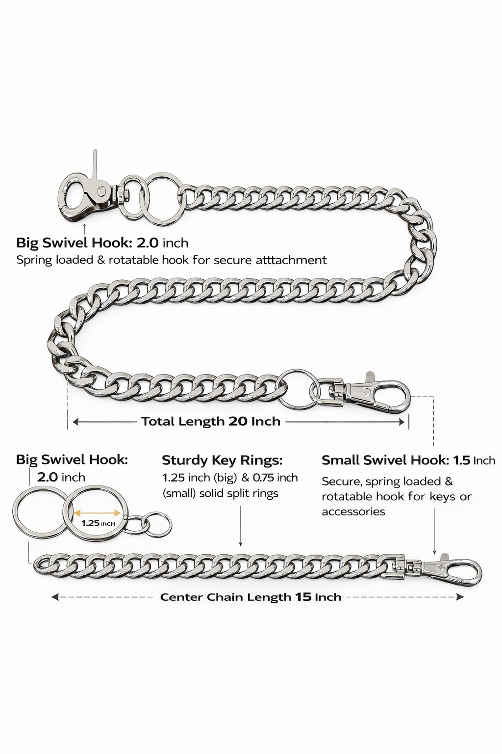 Replacement Long Chain for Biker Wallet Key Chain