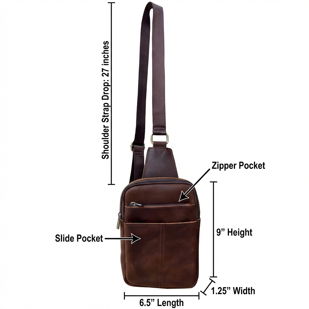 Unisex Vintage Leather Crossbody - Sling Chest Bag – Brown & Light Brown