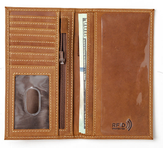 RFID Checkbook Cover Bi-fold Leather Wallet