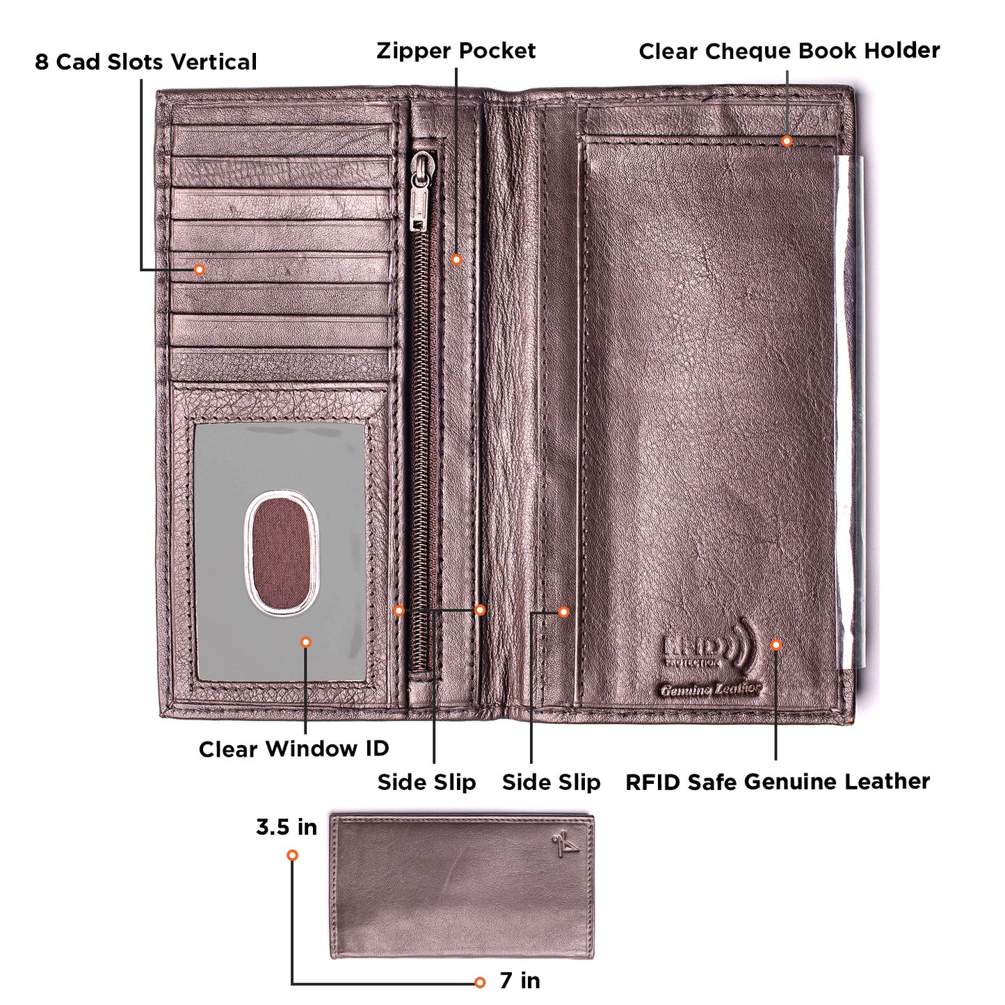 RFID Safe Leather Long Checkbook Bi-fold Wallet for Men & Women Crazy Horse J213