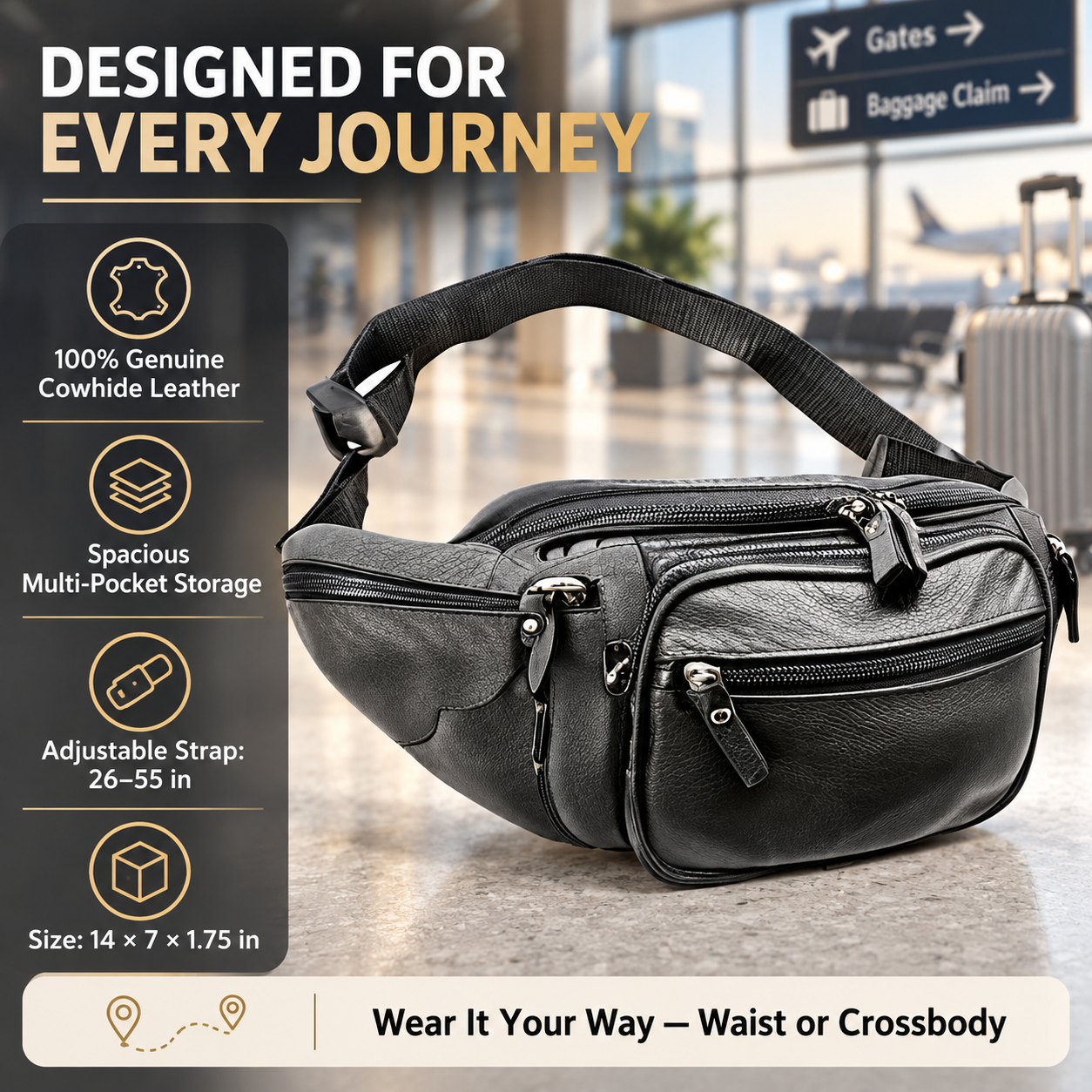 Large Cow Leather Fanny Pack – Vintage Waist Bag