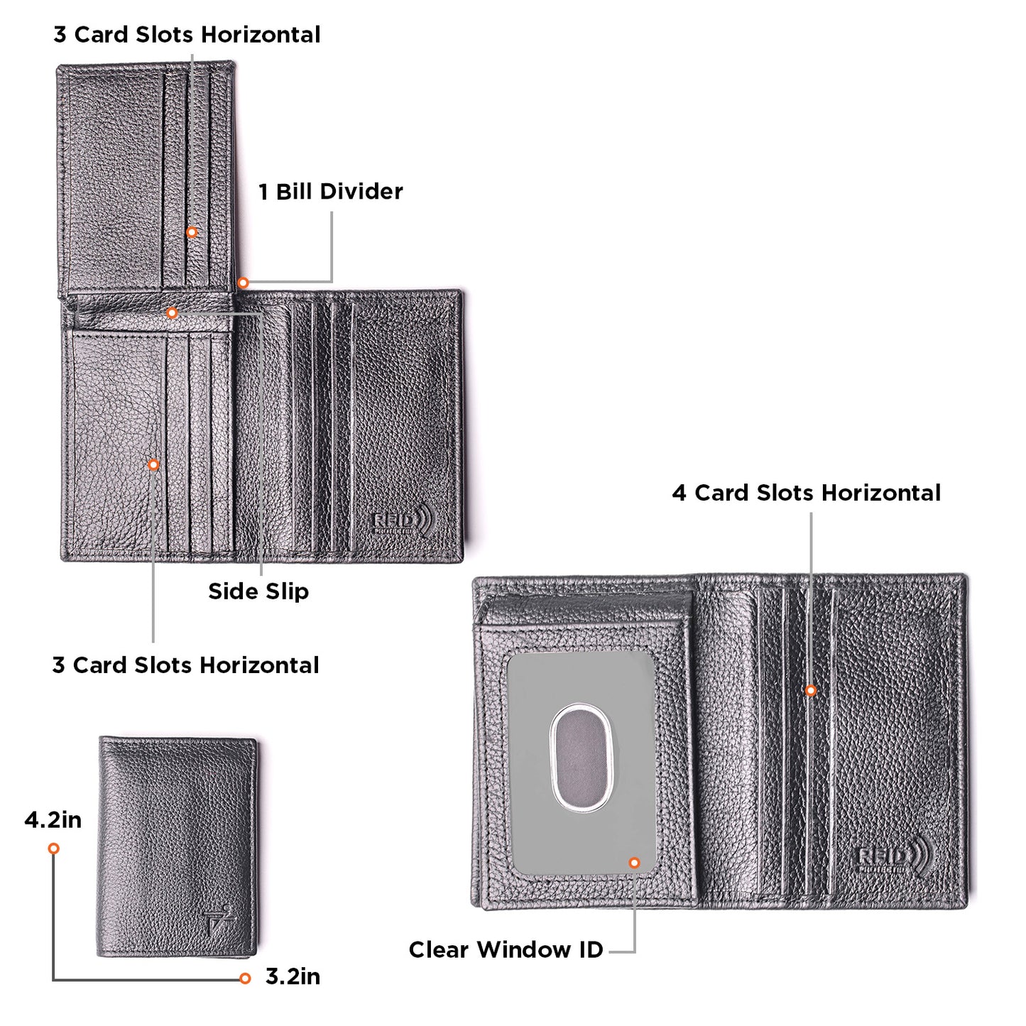 RFID Leather L-Fold Wallet for Men Handcrafted ID Card Case Holder for Student