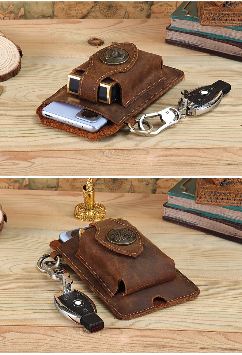 Pure Leather Mobile Phone Bag with Belt Clip Premium Rugged Leather Cell Phone Holster with Belt Loop, Belt Phone Pouches Holder for All Phones