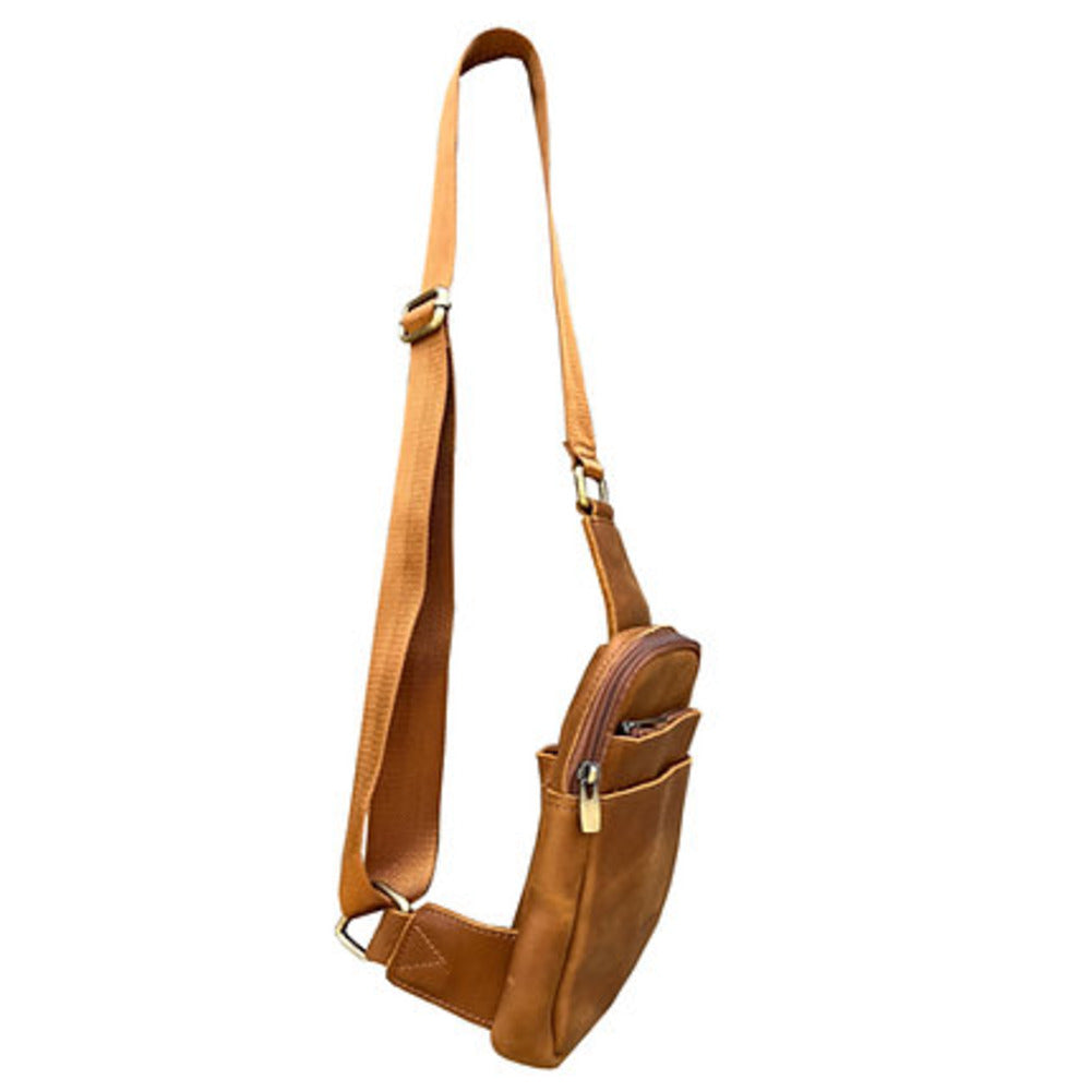 Unisex Vintage Leather Crossbody - Sling Chest Bag – Brown & Light Brown
