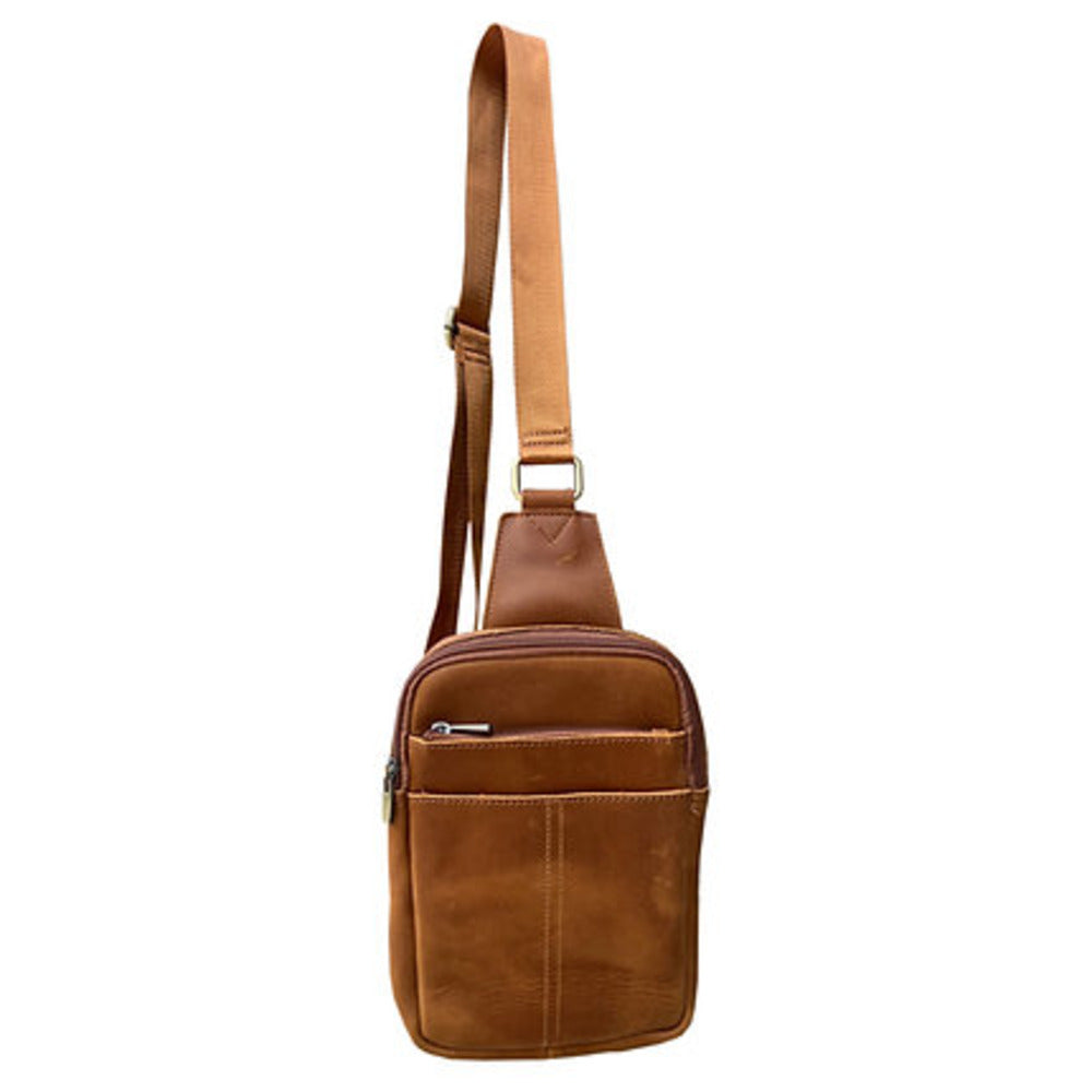Unisex Vintage Leather Crossbody - Sling Chest Bag – Brown & Light Brown