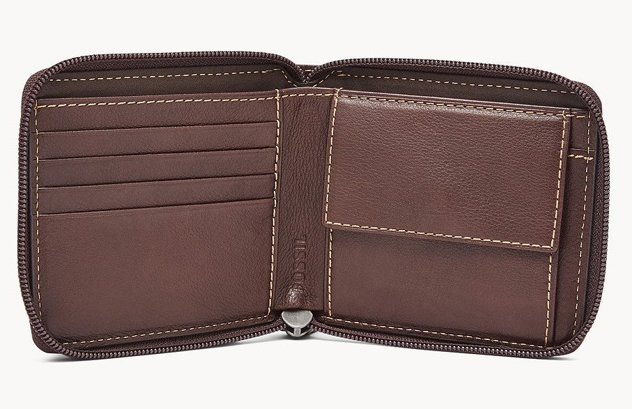 Lufkin Zip Bifold by Fossil Men Leather Wallet Zipped Around