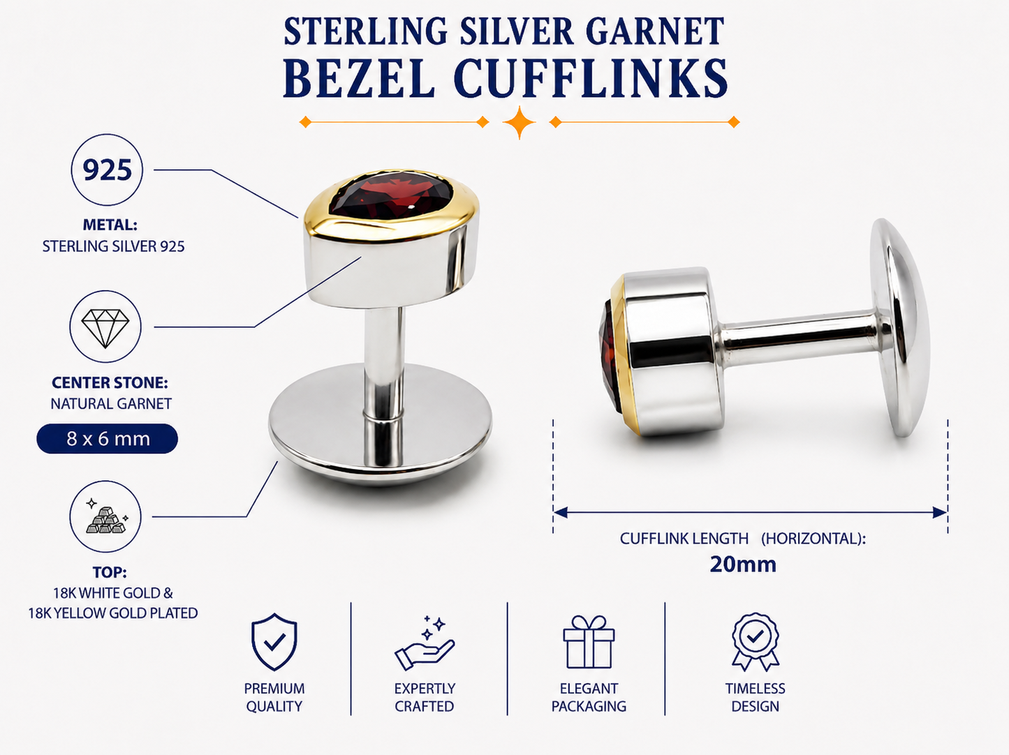 Natural Stone Pear Shape Cufflinks – 18K White Gold Plated