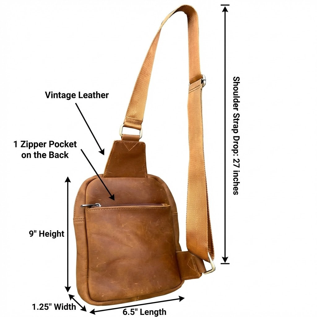 Unisex Vintage Leather Crossbody - Sling Chest Bag – Brown & Light Brown