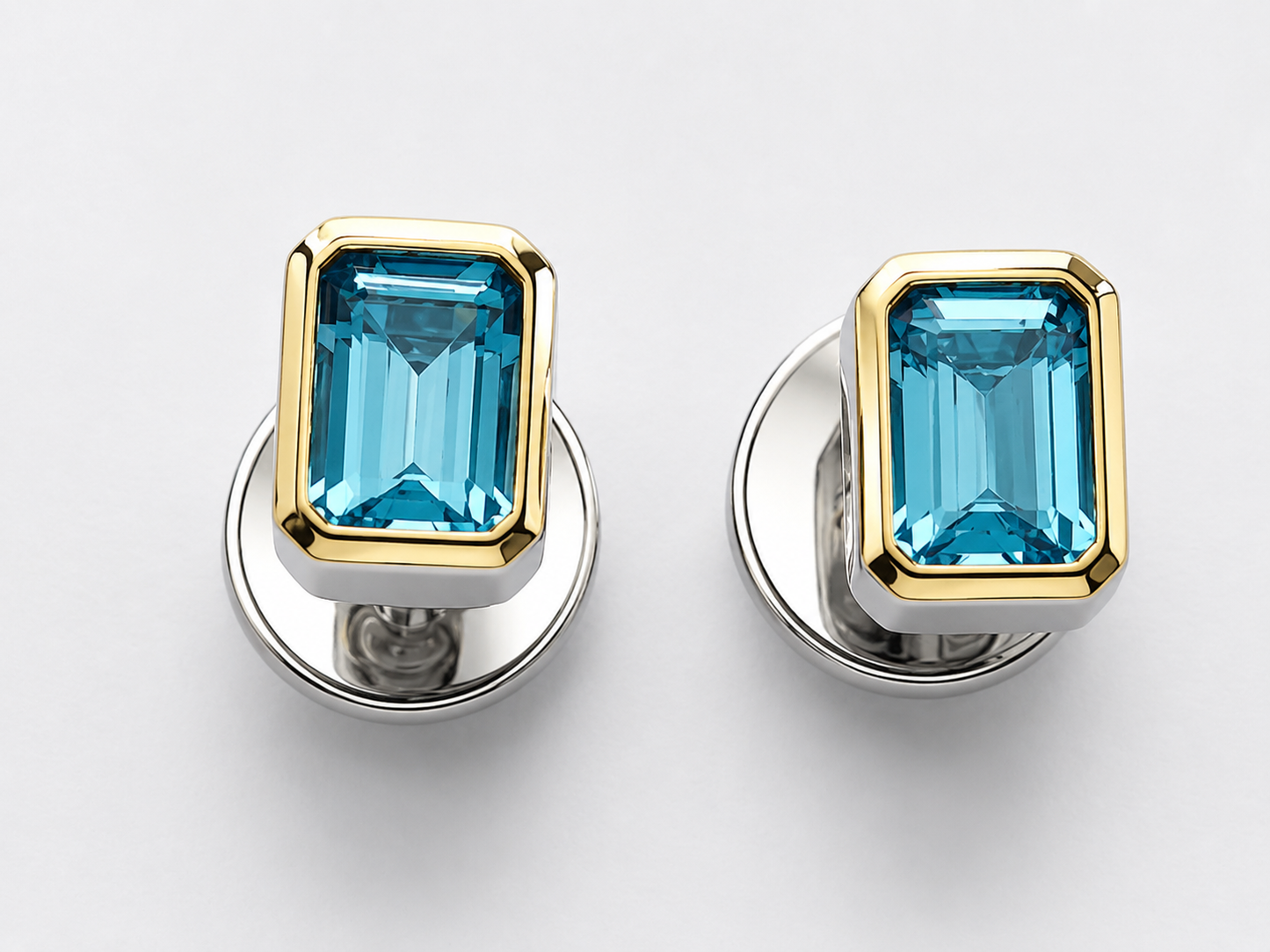 Natural Stone Cufflinks Studs 2pcs set  – 18K White Gold Plated