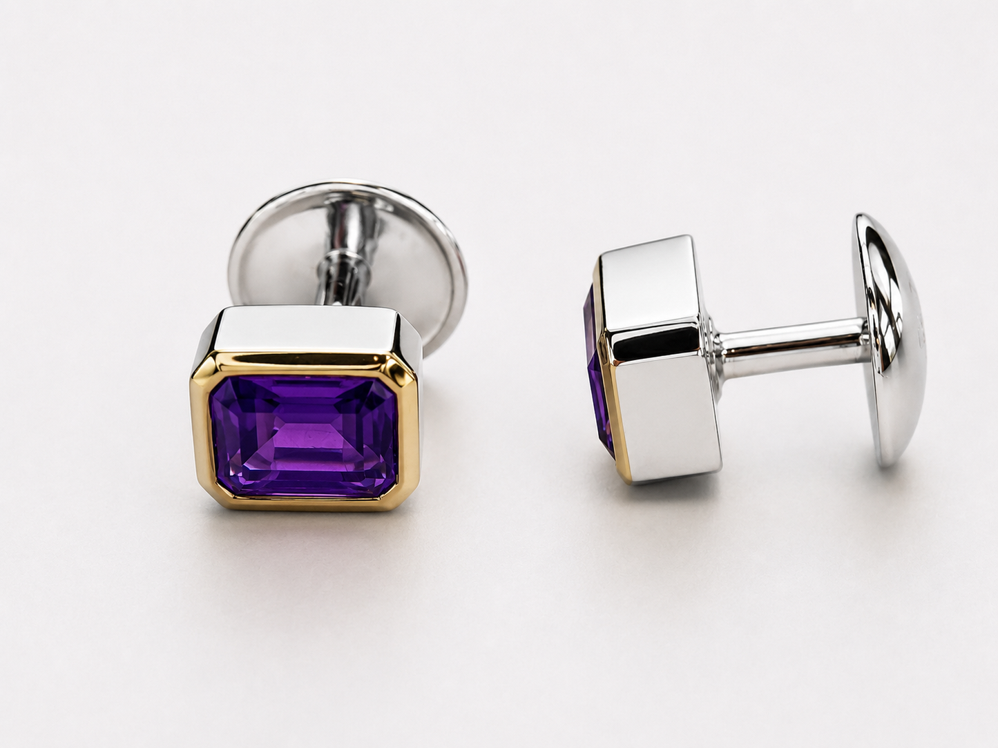 Natural Stone Cufflinks Studs 2pcs set  – 18K White Gold Plated