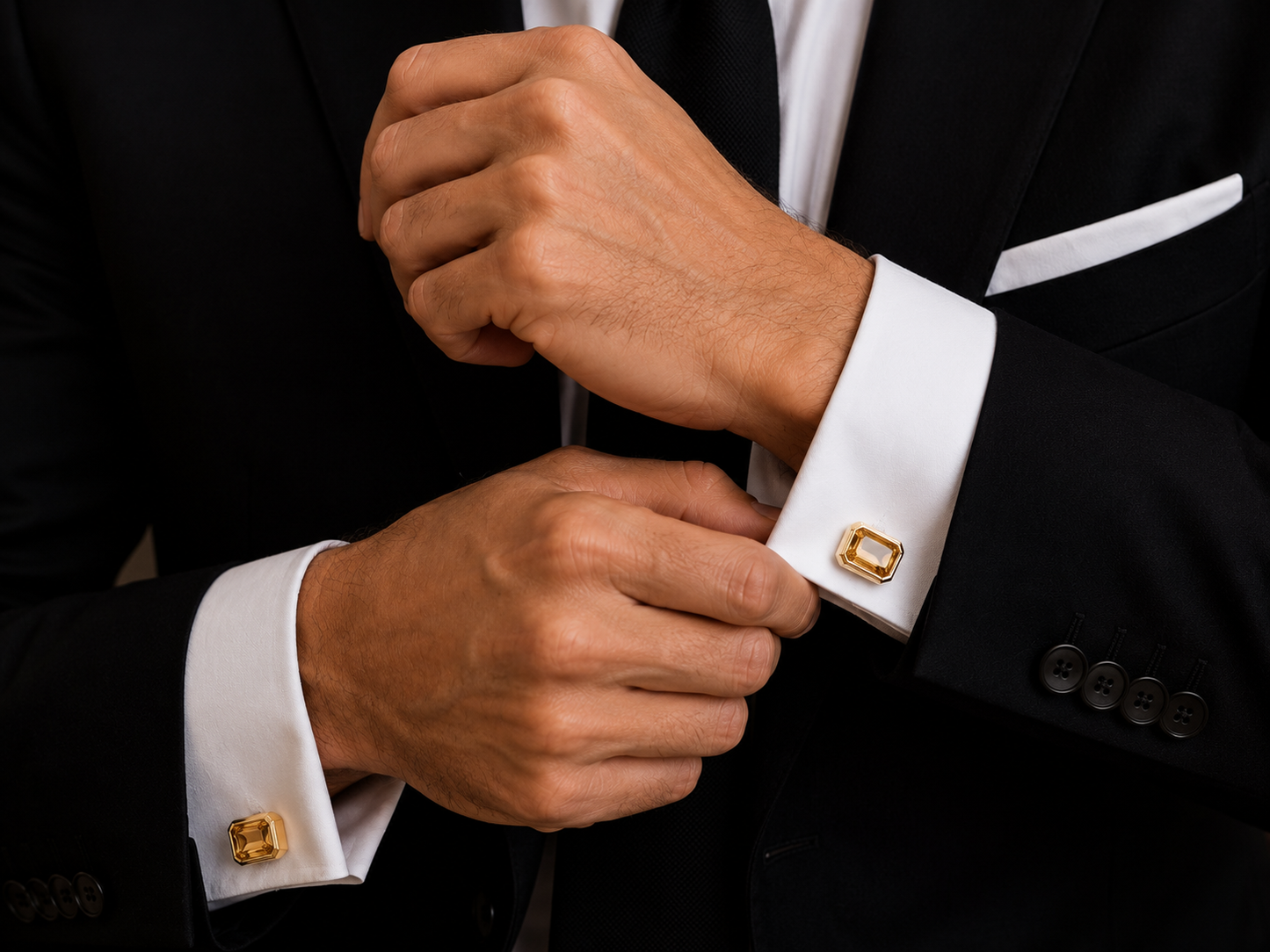 Natural Stone Cufflinks Studs 2pcs set  – 18K White Gold Plated