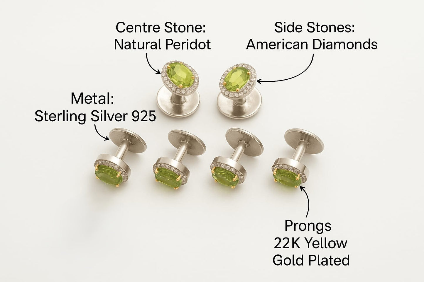 Luxury Sterling Silver 925 Shirt Studs for Tuxedo & Formal Wear